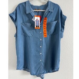 NWT Jachs Girlfriend Women XXL Blue Chambray Denim Button down